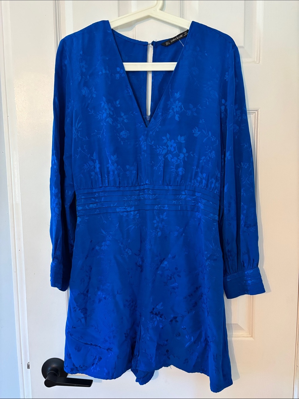 Zara size large Cobalt Blue Long-Sleeve V-Neck romper